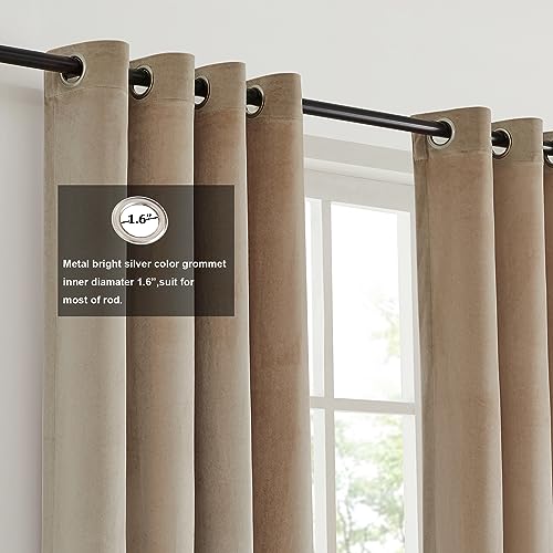 BULBUL Color Block Window Curtains Panels 96 inches Long Cream Ivory Green Velvet Farmhouse Drapes for Bedroom Living Room Darkening Treatment with Grommet Set of 2