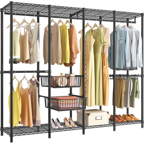 VIPEK V40C Pro Coverd Closet Rack Bedroom Wardrobe Closet, Freestanding Heavy Duty Black Clothing Rack with Grey Oxford Fabric Cover, Multi-Functional Metal Closet Rack for Hanging Clothes
