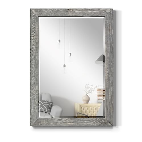 Walnut Vanity Mirror Rectangular Barnwood Framed Wall Mirror for Home Decor, Vertical or Horizontal Hanging, 41x29