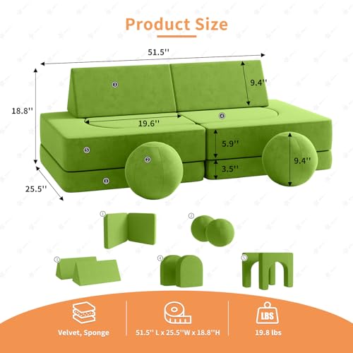 wanan Kids Couch Toddler Couch 10pcs Kids Sofa Couch with 2 Balls and Tunnel, Toddler Sofa Kids Fold Out Couch for Playroom Bedroom, Creative Baby Couch Kids Foam Couch (Grey)