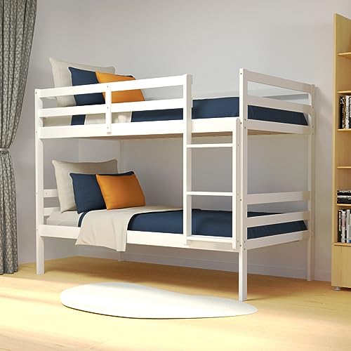 GORELAX Twin Over Twin Bunk Bed, Space Saving Wood Bed Frame w/Under Bed Storage, Ladder & Guardrail, Dorm & Multichild Family, Modern Bunk Bed for Kids, Teens, Sleepovers, Adults (Grey)