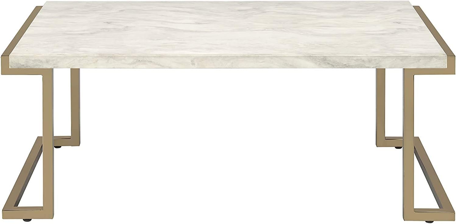 Coffee Table in Faux Marble & Champagne,Living Room Table Modern Funiture Table
