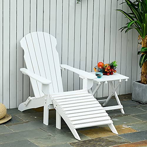 Outsunny 3-Piece Folding Adirondack Chair with Ottoman and Side Table, Outdoor Wooden Fire Pit Chairs w/High-back, Wide Armrests for Patio, Backyard, Garden, Lawn Furniture, Red