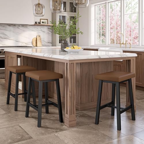 Amisco Dorah 26 in. Counter Stool - Brown Faux Leather/Black Metal