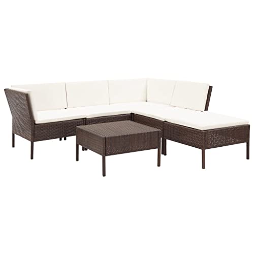 6 Piece Patio Lounge Set with Cushions Poly Rattan Brown,Modular Patio Lounge Set for Outdoor Relaxation and Entertainment Patio Furniture, Outdoor Furniture Sets