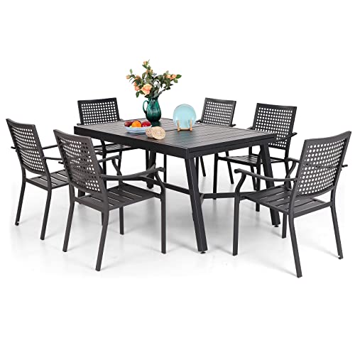 PHI VILLA Outdoor Patio Dining Sets for 8, Metal Expandable Patio Table Furniture Set 9 Piece with 1 Rectangular Extendable Patio Table and 8 Padded Swivel Dining Chairs Supports 300LBS