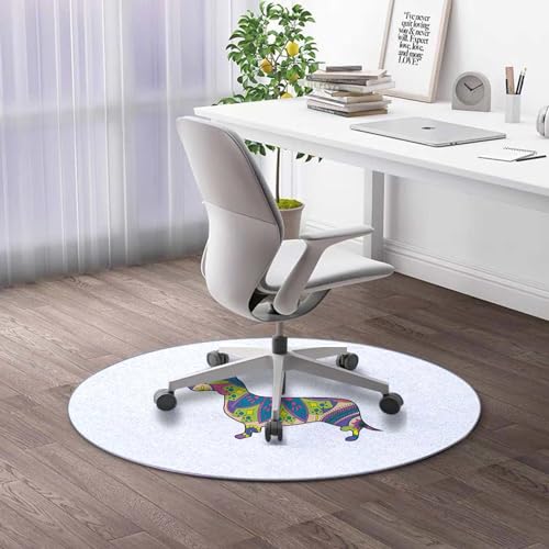 Round Rug 44 in Dachshund Chair Mat for Carpet Multicolor Desk Chair Mat for Rolling Chair Non-Slip Computer Desk Mat for Tile Floor, Rolling Chairs
