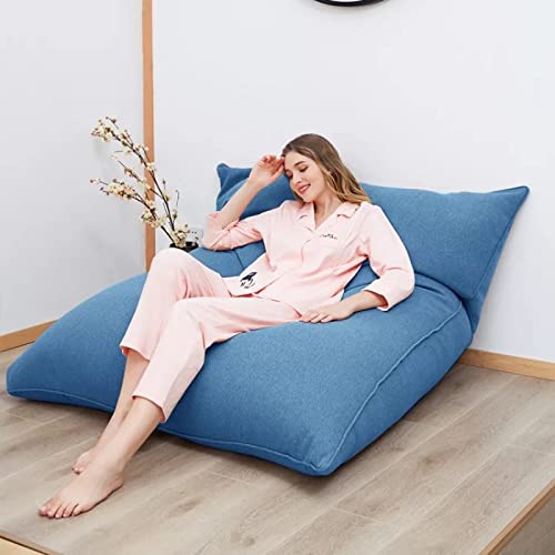 Lazy Bean Bag Sofa Home Folding Removable and Washable Fabric Sofa Chair Sofa Multi-Purpose Bed Sofa Bed Tatami,Royal Blue,130 * 160CM (Sofa Coat)
