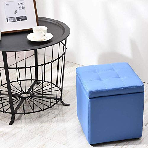 Ottoman Leather Footstool, Square Storage Stool Modern Minimalist Living Room Sofa Foot Stools Solid Wood Small Seat Chair Non-Slip Waterproof,Purple