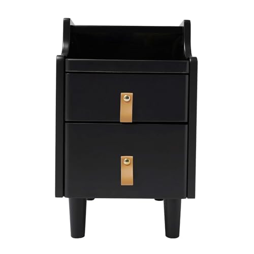 DNYSYSJ Nightstand Bedside End Table with LED Lights 2 Storage Drawers High Gloss Nightstand Cabinet Unit for Bedroom Living Room End Table Side Table (Style B (White))