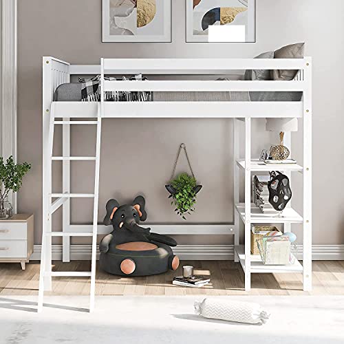 Loft Bed with Desk, Loft Bed for Kids and Teenagers, Twin Size. (Gray) (Color : Grey)