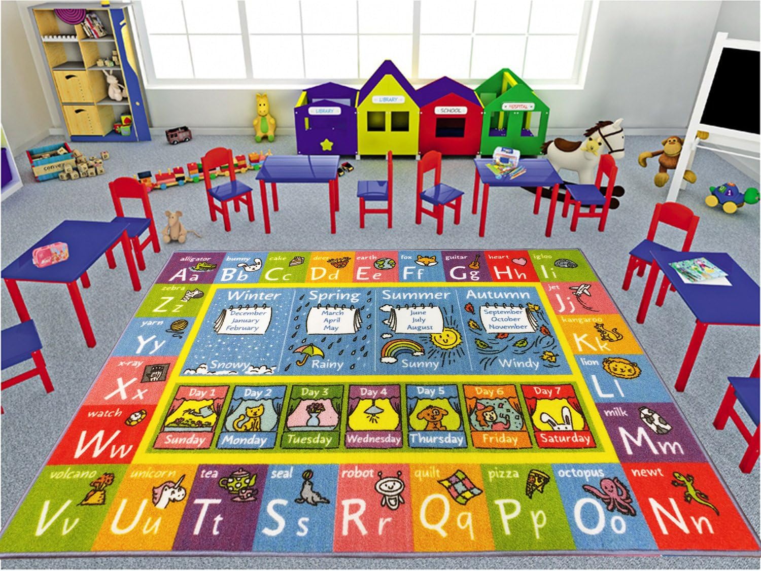 KC Cubs Playtime Collection ABC Alphabet, Seasons, Months and Days of The Week Educational Learning & Game Area Rug Carpet for Kids and Children Bedrooms and Playroom