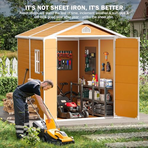 CDCASA 8x6 Feet Resin Storage Shed, Waterproof Outdoor Shed with Floor & Lockable Door & Window & Vents, Plastic Tool Shed for Backyard, Patio, Poolside, Lawn, Dove Grey