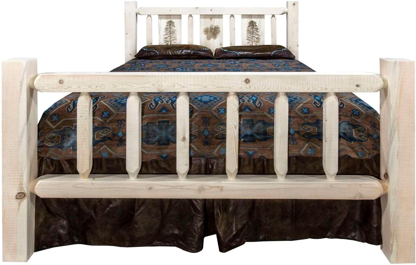 Montana Woodworks Pine Tree Design Laser Engraved Bed in Natural (Twin: 87 in. L x 46 in. W x 47 in. H (169 lbs.))