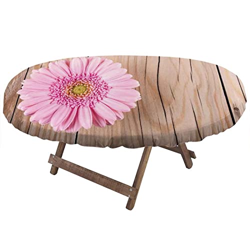 Dark Grey Oval Table Cloth, Rustic Weathered Timber Oak Planks Elastic Oval Fitted Table Cover, Fits to 52