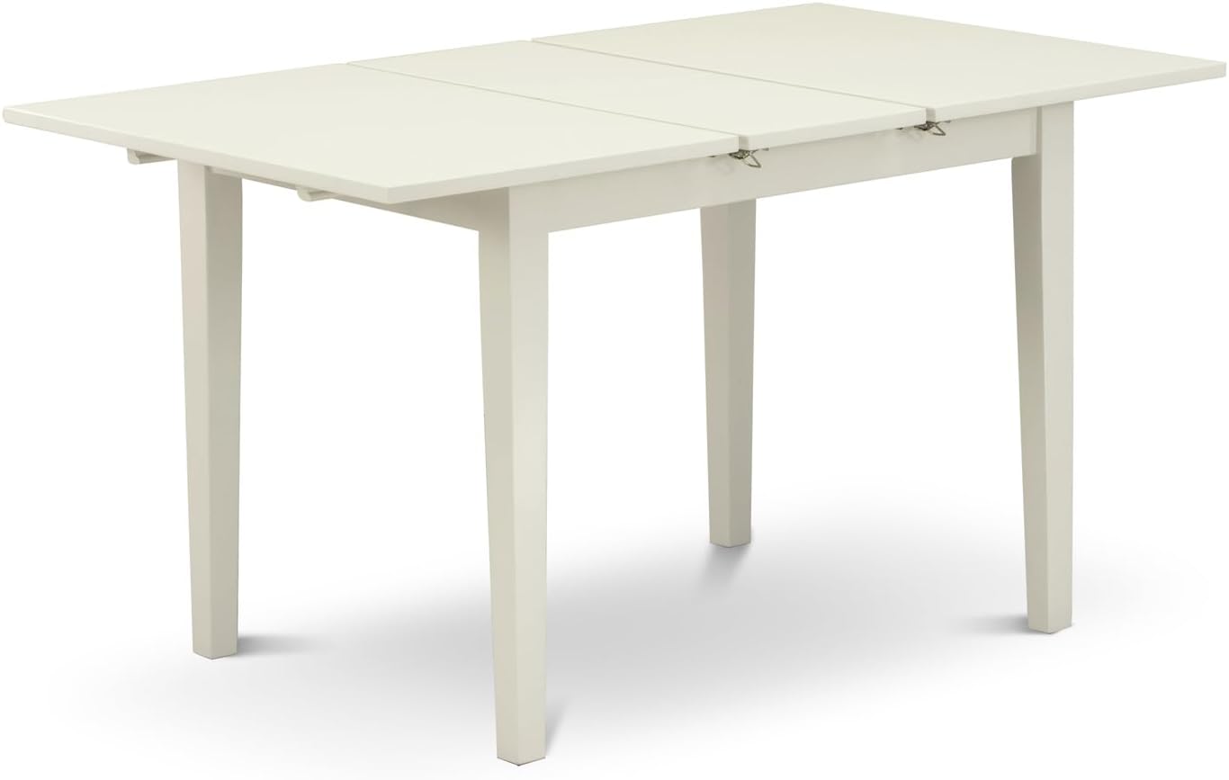 Seaside Style 5-Piece Rectangular Dining Table Set 4 Wood Dining Chairs With Slatted Back And Wooden Seat And Butterfly Leaf Kitchen Table With Rectangular Top And 4 Legs- Linen White Finish