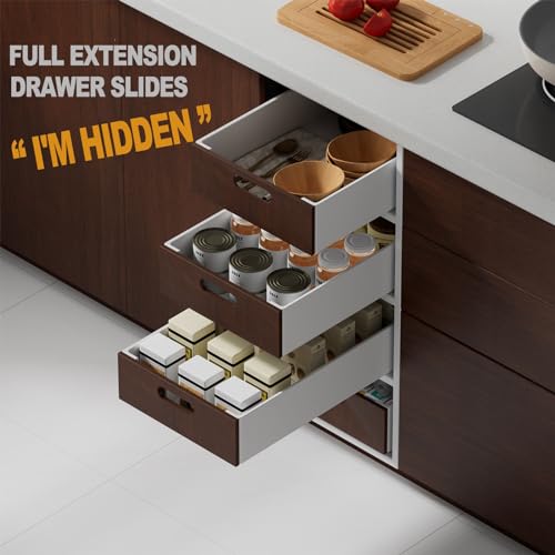 3 Pairs 21 inch Full Extension Concealed Undermount Drawer Slides, with 3D Adjustment Clips, Undermount Drawer Slide with Rear Mounting Brackets and Screws, face Frame or Frameless Application
