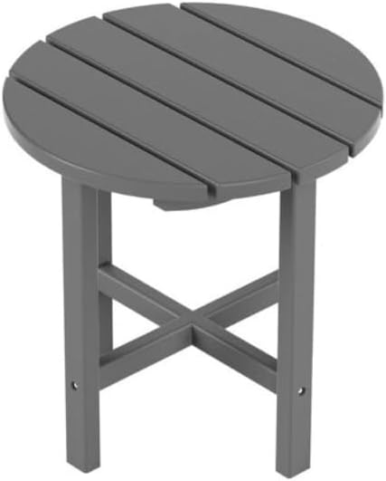 Round End Patio Side Table Made from Durable Plastic/Resin | Water Weather Rust & UV Resistant Size: 18'' H X 18'' W X 18'' L | Pretty Gray Outdoor Adirondack Furniture with 4 Legs & X-Style Frame