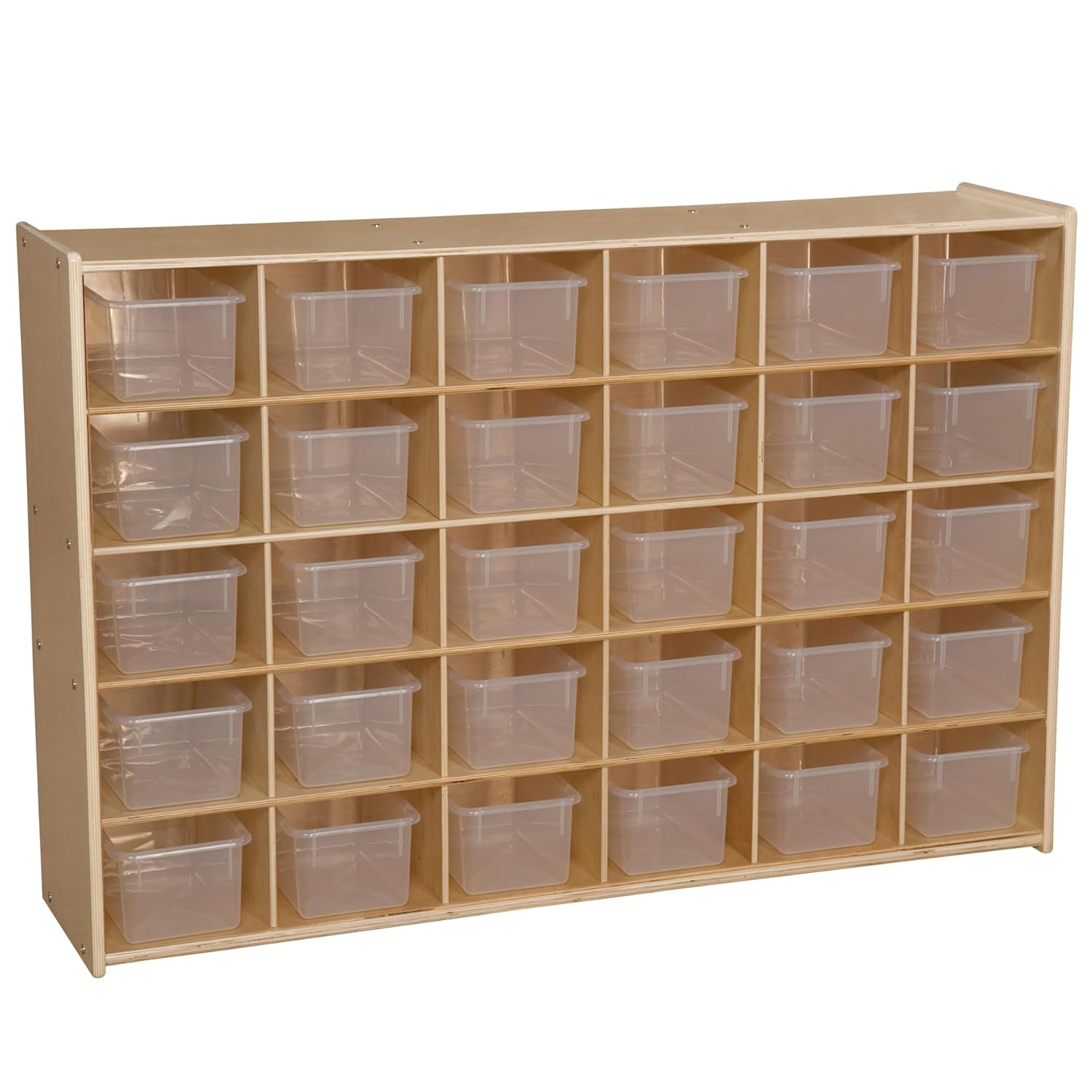 Contender Natural Birch Cubby Storage Cabinet with 30 Translucent Trays, Ideal for Classroom, Preschool, Home-school, Made in USA [Comes Fully Assembled]
