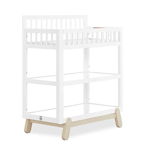 Hygge Changing Table in Pebble Grey Oak, Greenguard Gold & JPMA Certified, Comes with Safety Belts & 1” Changing Pad, Easy to Clean, Safe Wooden Furniture
