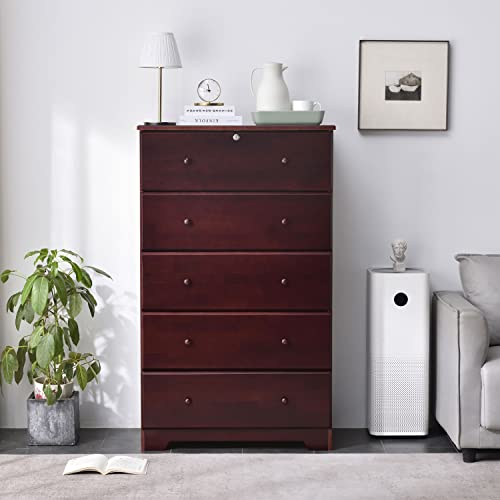 Better Home Products Isabela Solid Pine Wood 5 Drawer Chest Dresser in White