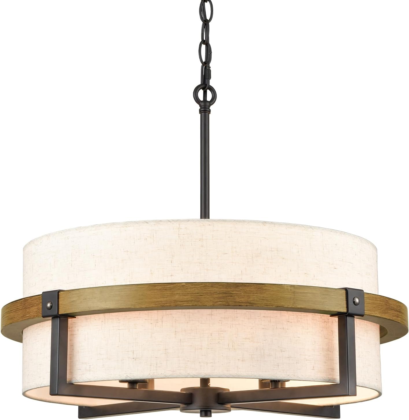 Rustic Drum Chandelier 4-Light Dining Room Chandelier with Off-White Fabric Shade