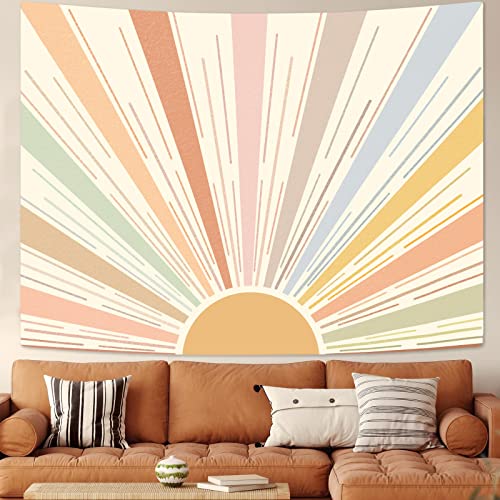 Kanuyee Boho Sun Tapestry Wall Hanging, Retro 70s Abstract Striped Aesthetic Sunrise Vintage Tapestries for Bedroom Living Room 44×60 inch