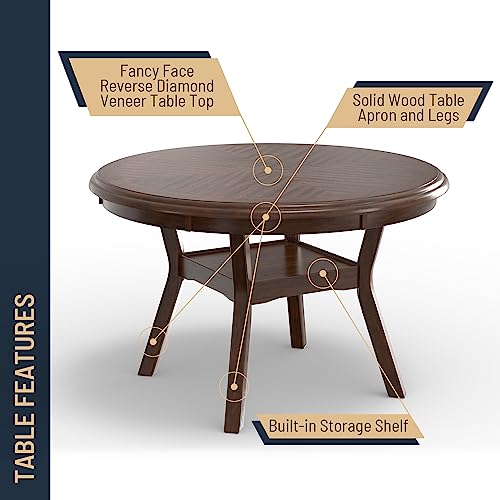 New Classic Furniture Gia 5-Piece Round Dining Set with 1 Dining Table and 4 Chairs, 47-Inch, Cherry Brown