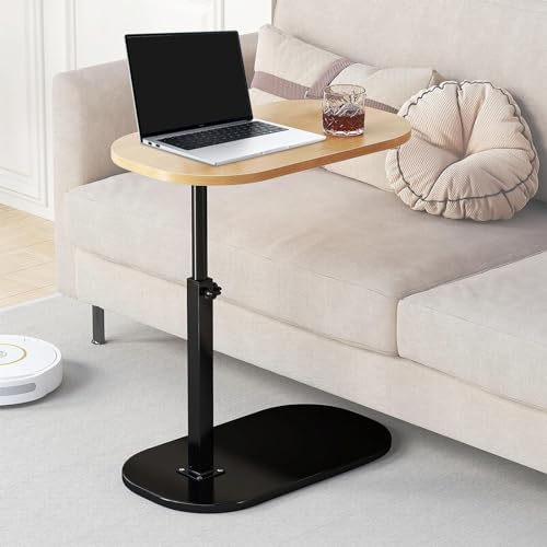 C Shaped End Table for Couch, C Table End Table with Adjustable Height, 360° Swivel Laptop Desk for Livingroom,Bedroom,Study and Small Spaces,Bedside Table (Walnut Wood)