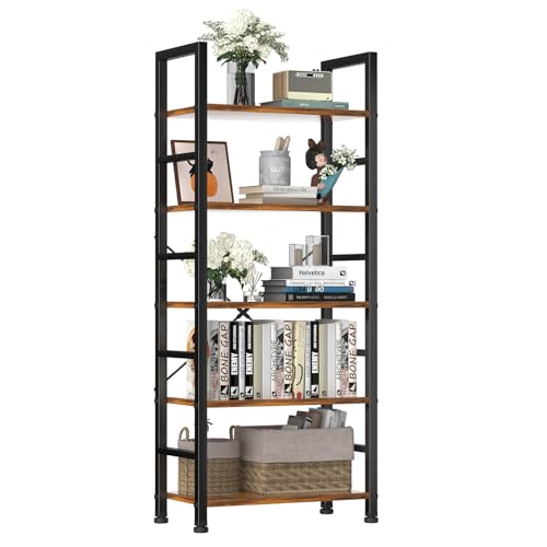 DUMOS 5 Tiers Bookshelf, Classical Modern Book Shelf, Tall Display Shelves in Living Room/Home/Office, Storage Organizer for CDs/Books/Movies, Classic Black