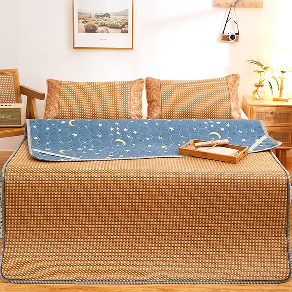 Dual-Purpose and Winter Rattan Mat, Foldable Smooth Carbonized Mahjong Bamboo Mattress - for Bedroom Double Bed Mattresses (A 100cmx190cm)