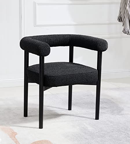 Meridian Furniture Hyatt Collection Mid-Century Modern Dining Chair, Solid Wood Finish, Rich Boucle Fabric, 26.5