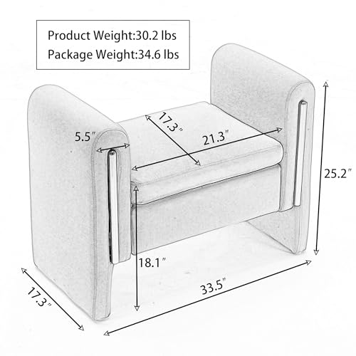 53 Inch Velvet Storage Ottoman vanity stool, Modern End of Bed Ottoman,Upholstered Entryway Ottoman,Upholstered Storage Cabinet for Living Room Bedroom (Ivory)