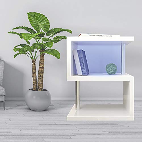 Black Coffee Table with LED Lights, S-Shaped End Table Sofa Side Table Coffee Table with Open Storage Shelf Multi-Purpose Modern High Gloss Nightstand for Living Room, Bedroom (Black)