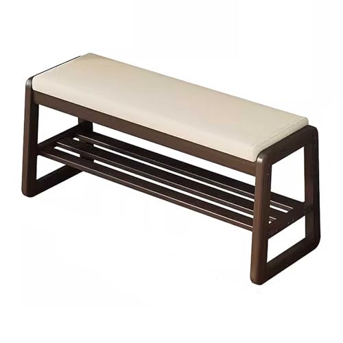 Shoe Bench Entryway, Nature Bamboo Shoe Rack with Seat Narrow Hallway Bench for Living Room 2 Layers Benches with Storage