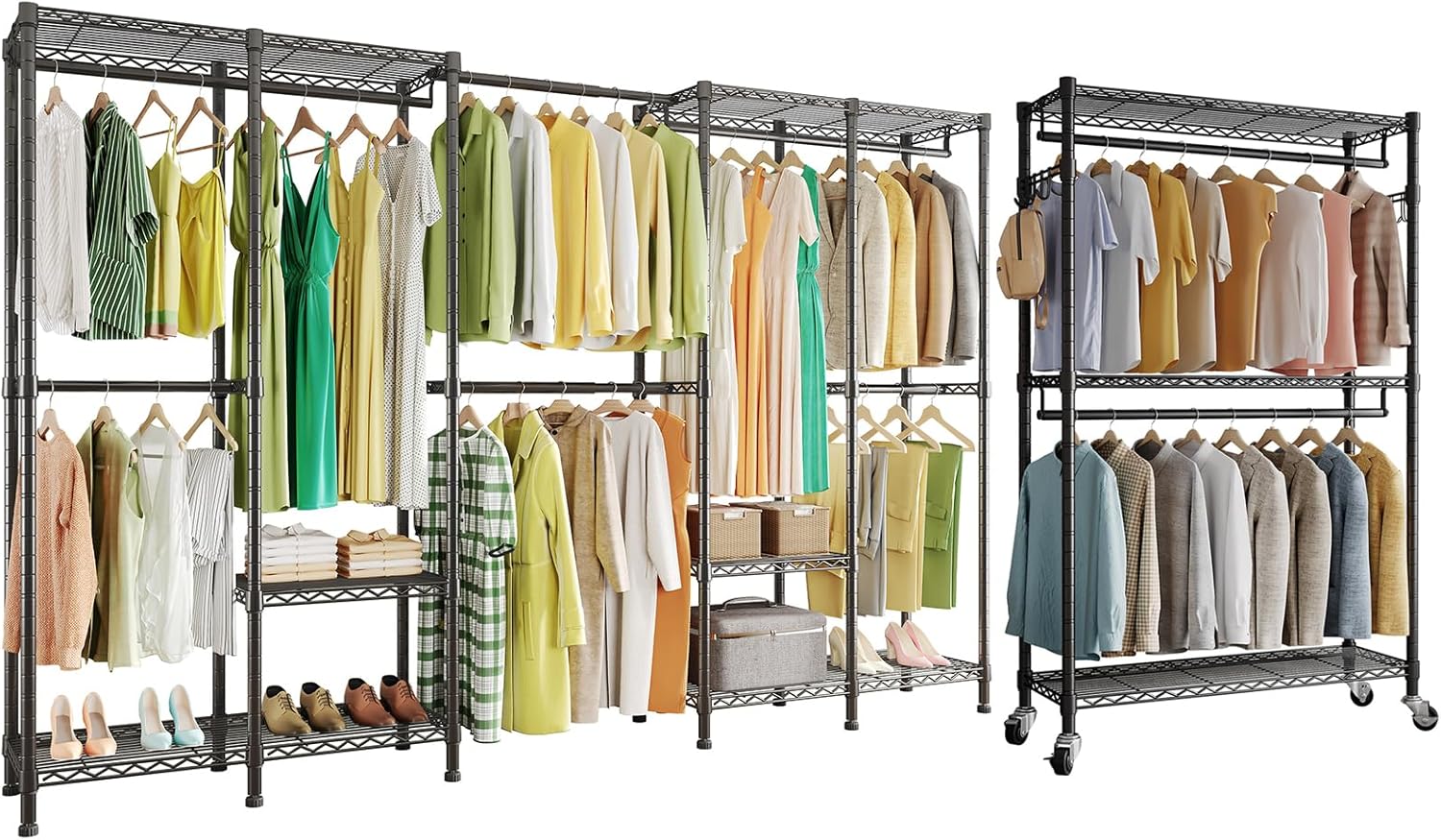 H5 Pro Heavy Duty Garment Rack & H2 Rolling Clothes Rack, Clothing Rack for Hanging Clothes,Wardrobe Closet, Black
