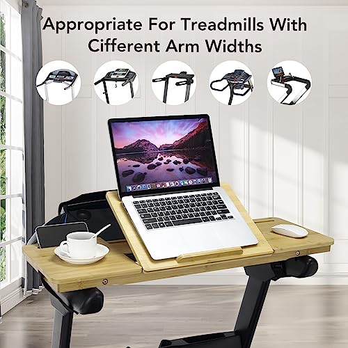 Treadmill Desk Attachment - Desk for Treadmill, Tabletop Tray Holder with Comfortable Wrist Rest, Stable Straps, Cup Holder, Anti-Slip Pads and Phone Slot for Tablets Lapto Wooden