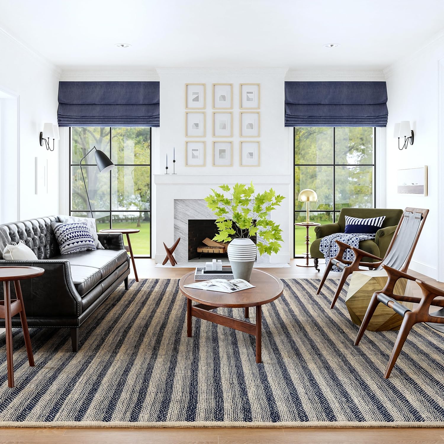 nuLOOM Rugs USA x Emily Henderson Lake Striped Jute Area Rug, 9x12, Blue