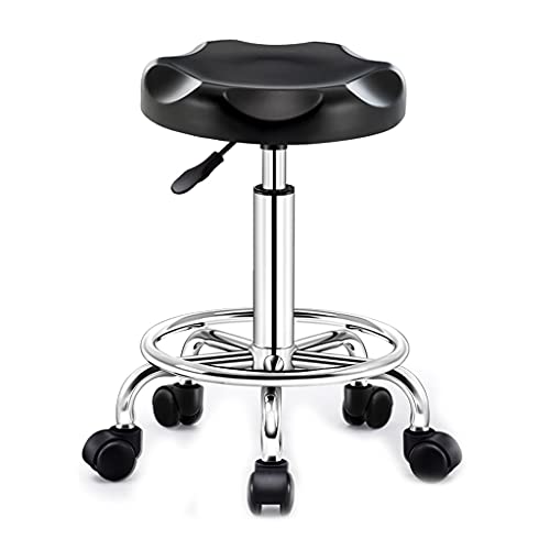 Rotating Stool Swivel Rolling Stool with Wheels and Foot Rest,Leather Height Adjustable,Spa Salon Tattoo Office Massage Stools Chair