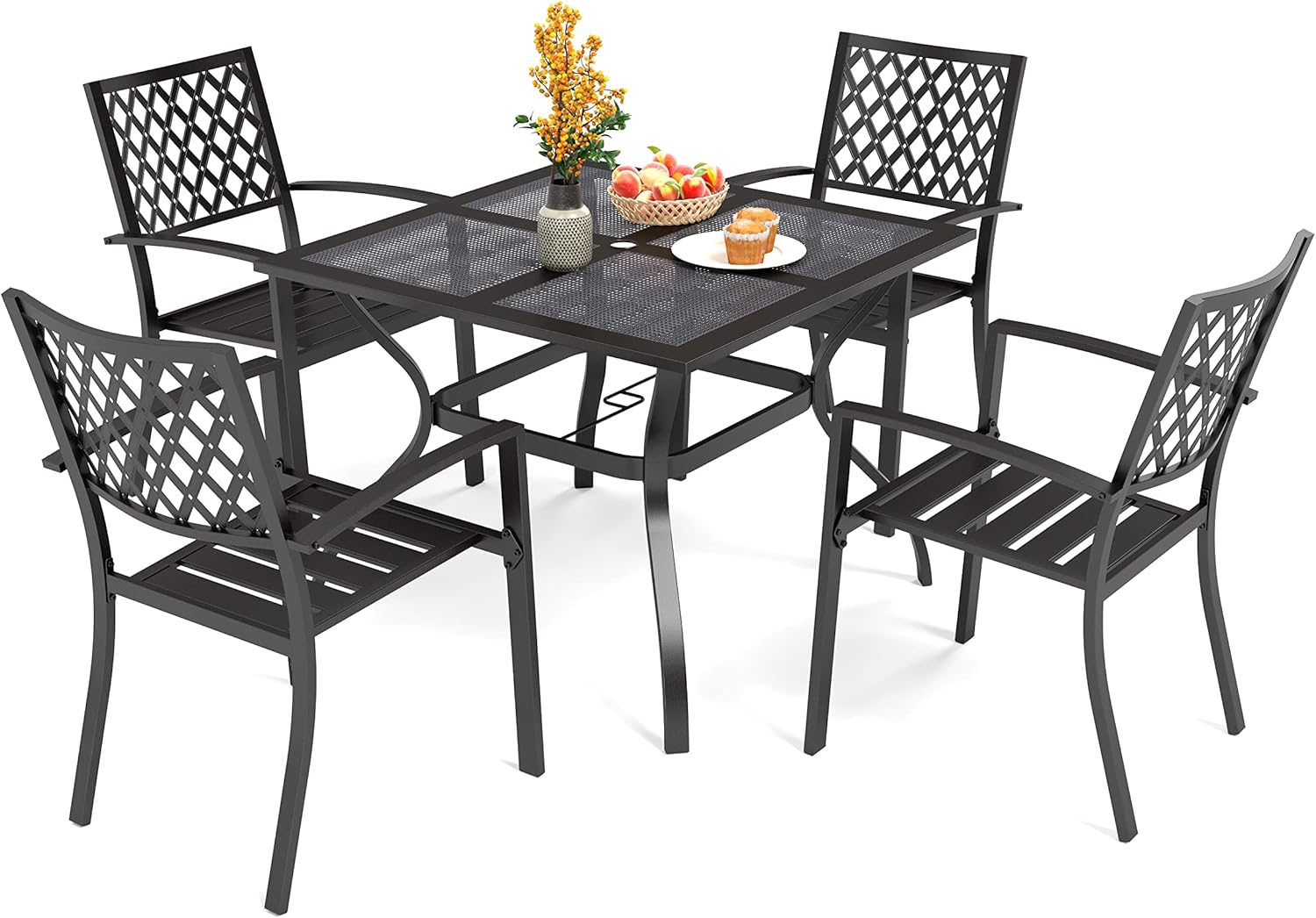 PHI VILLA Patio Dining Set Wrought Iron Outdoor Table and Chairs Furniture Set 5 Piece, 37