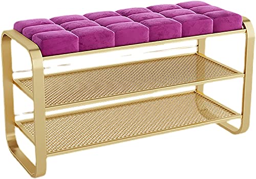 2-Tiers Storage Bench Metal Frame Shoe Rack Shelf with Padded Cushion Seat, for Closet Cloakroom Entryway Corridor (Color : C, Size : 80 * 35 * 55 cm) (C 60 * 35 * 55 cm) (A 60 * 35 * 55 cm)