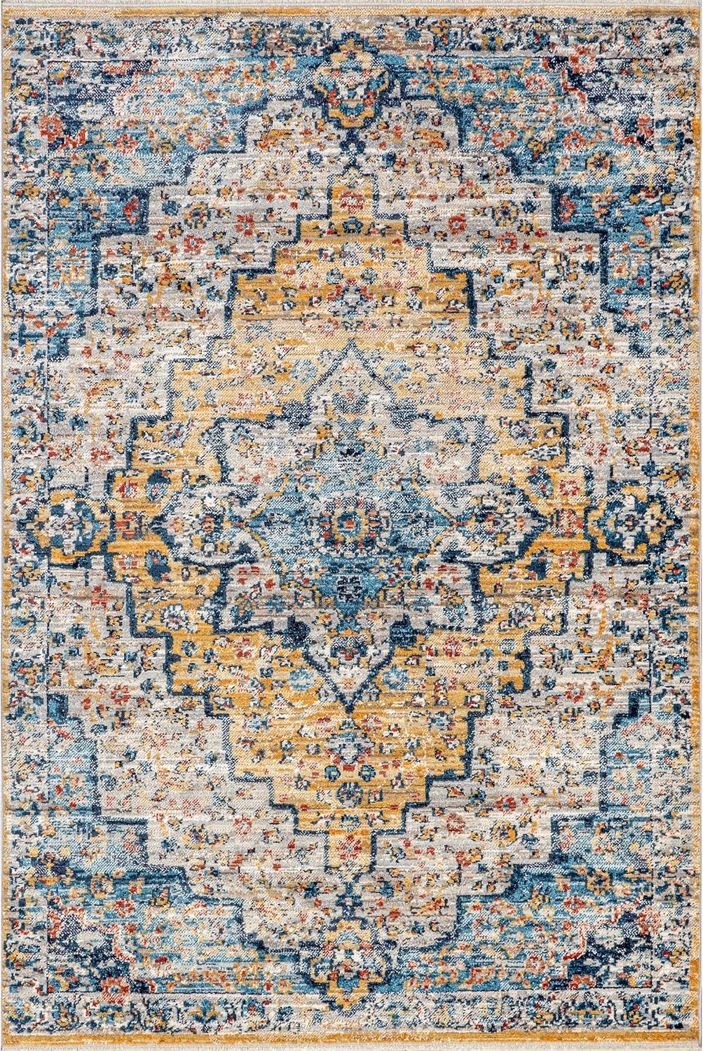 nuLOOM Sawyer Vintage Transitional Area Rug - 4x6 Area Rug Vintage Yellow/Blue Rugs for Living Room Bedroom Dining Room Kitchen