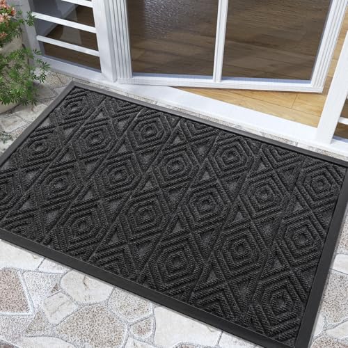 Yimobra Door Mat, Outdoor Indoor Entrance Welcome Mat, Heavy Entry Front Door Mat, Stain & Fade Resistant, Low Profile, Sturdy Rubber, Easy Clean Patio Floor Mat, Waterproof, 60 x 36,Black