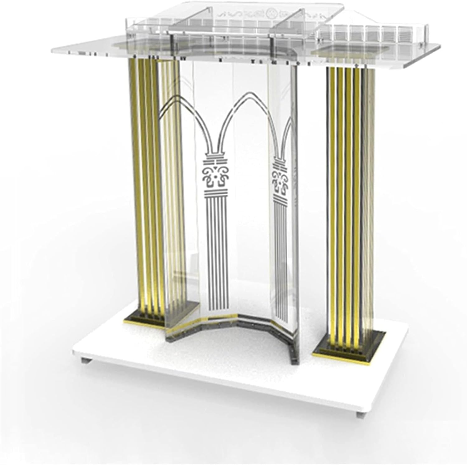 Lectern Podium Stand, Pulpit Stand for Church Acrylic with Casters, Church Super Golden Luxury Podium Table, Rolling Podium, Acrylic Conference Room, Church Company
