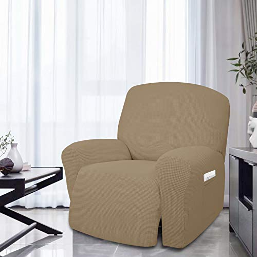 Easy-Going 8 Pieces Recliner Sofa Stretch Sofa Slipcover Sofa Cover Furniture Protector Couch Soft with Elastic Bottom Kids, Spandex Jacquard Fabric Small Checks Bluestone