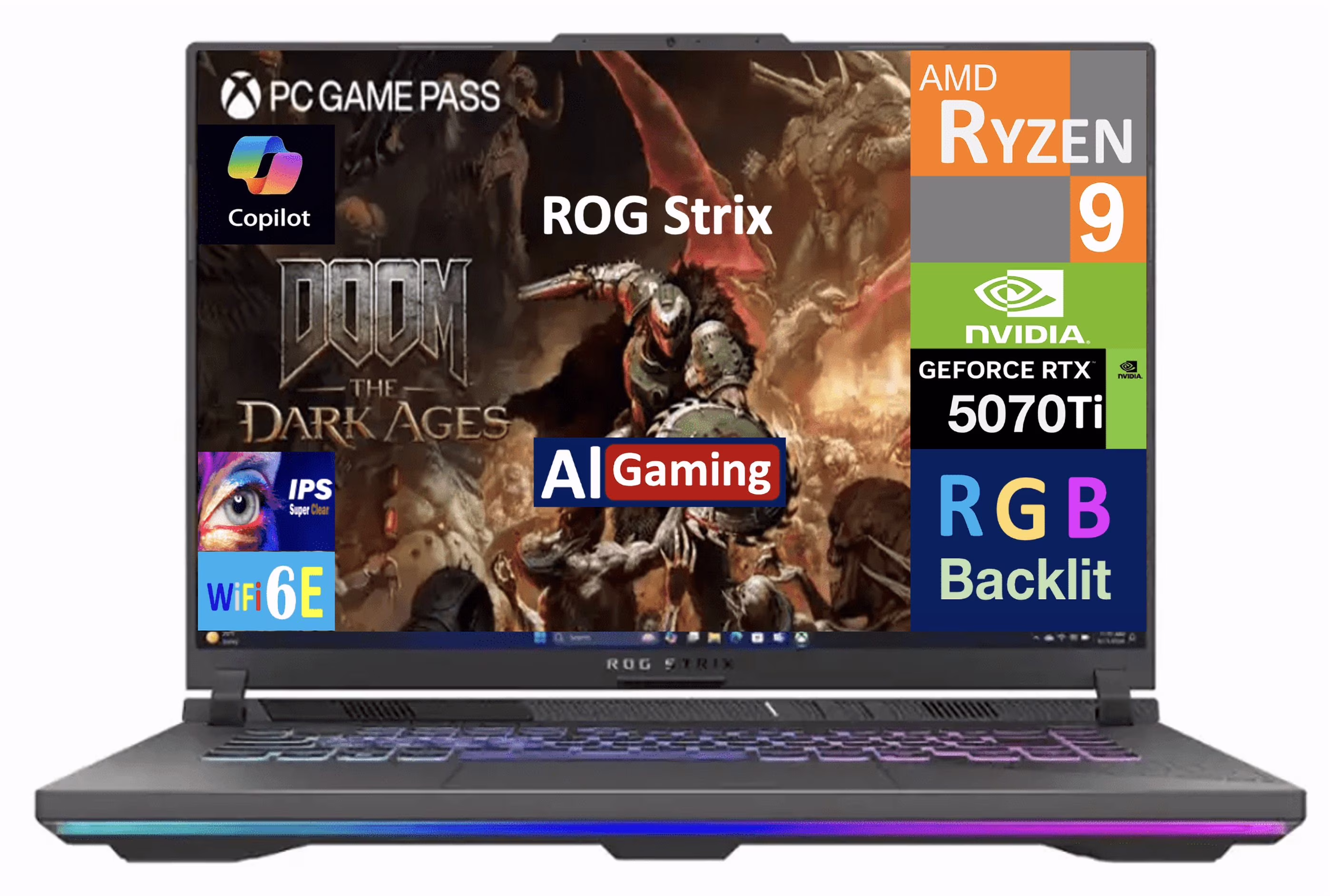 ASUS ROG Strix AI Gaming Laptop 16.0in 165Hz IPS WUXGA Display (AMD Ryzen 9 8940HX, NVIDIA GeForce RTX 5070 Ti 12GB, 64GB DDR5, 2TB PCIe SSD, RGB KB, WiFi 6E, Webcam, Bluetooth 5.3, Win 11 Pro)