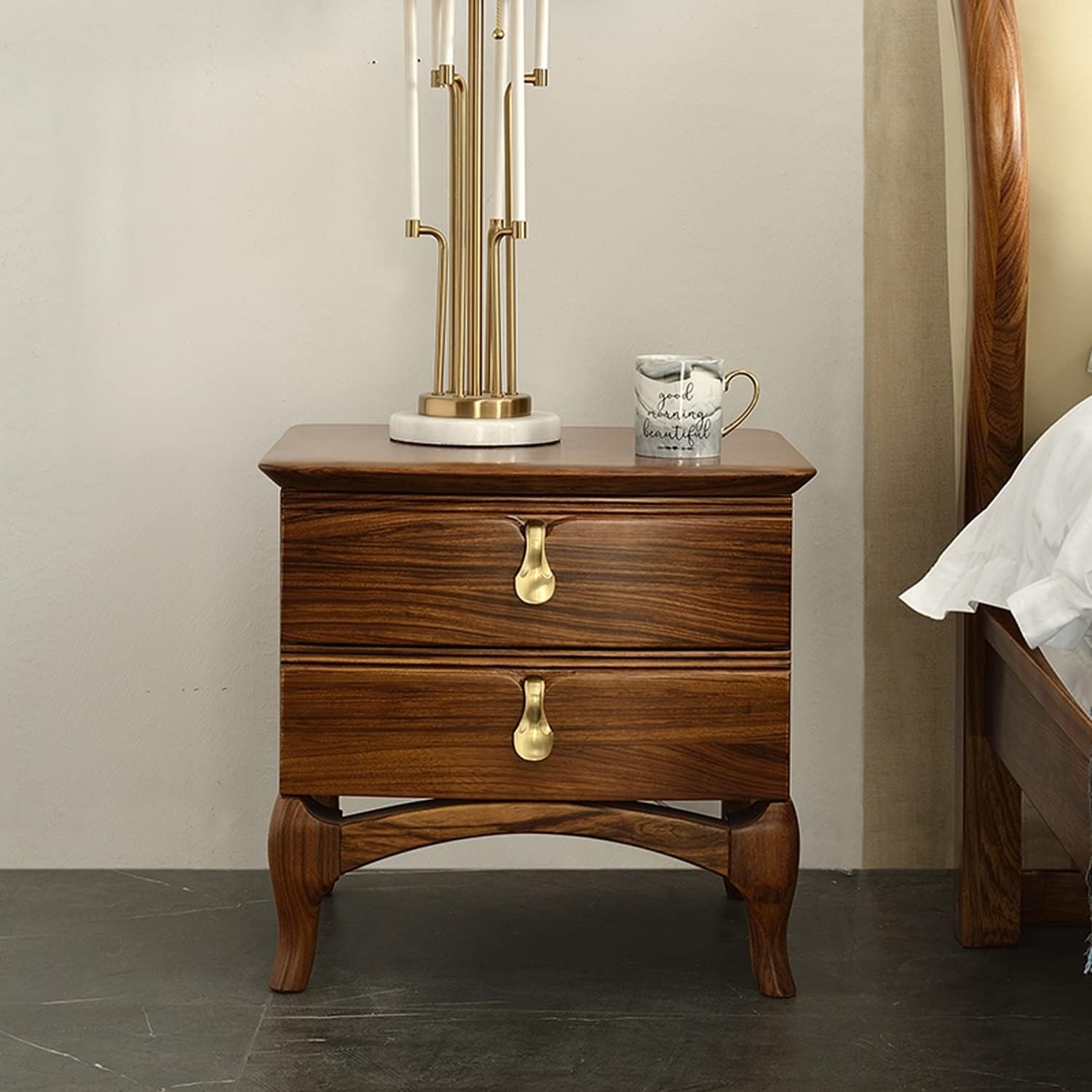 Light Luxury Nightstand, Modern Bedside Table with 2 Drawer, Solid Wood Storage Cabinet, Night Stands Side Tables for Living Room Bedroom Furniture