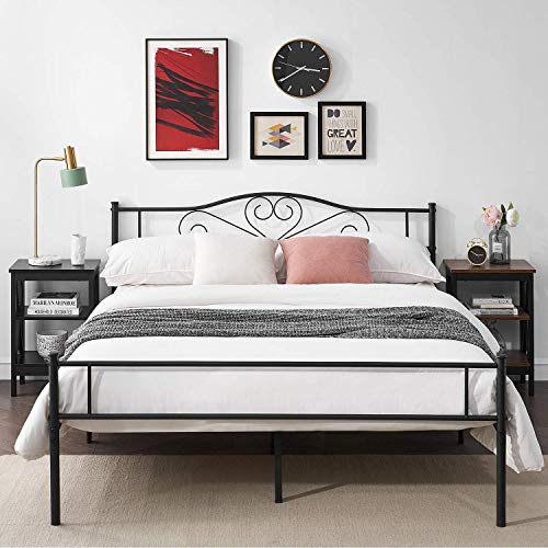 VECELO Metal Platform Bed Frame with Headboard & Footboard, Steel Slats Mattress Foundation, No Box Spring Needed, Queen, Charcoal Black