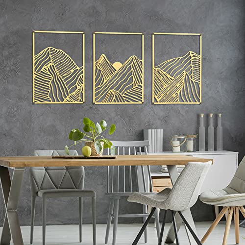 Peryiter 3 Pcs Mountain Metal Wall Art Mountain Line Wall Decor Abstract Minimalist Wall Art Rustic Nature Wall Decor for Home Bathroom Living Room (Colorful)