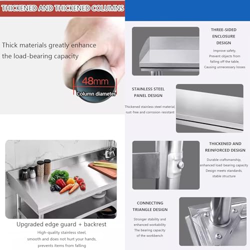 Commercial Kitchen Work Table,Stainless Steel Prep Table,Stainless Steel Table with Backsplash,Large capacity,Smooth surface,for Restaurant Warehouse Home Kitchen Garage.